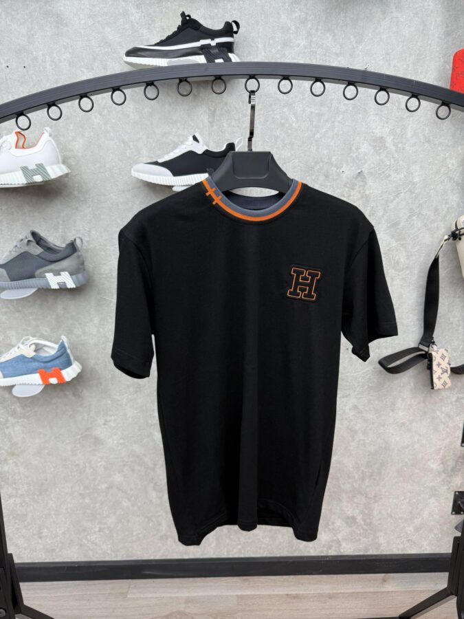 Hermes Black Tshirt Basic Orange