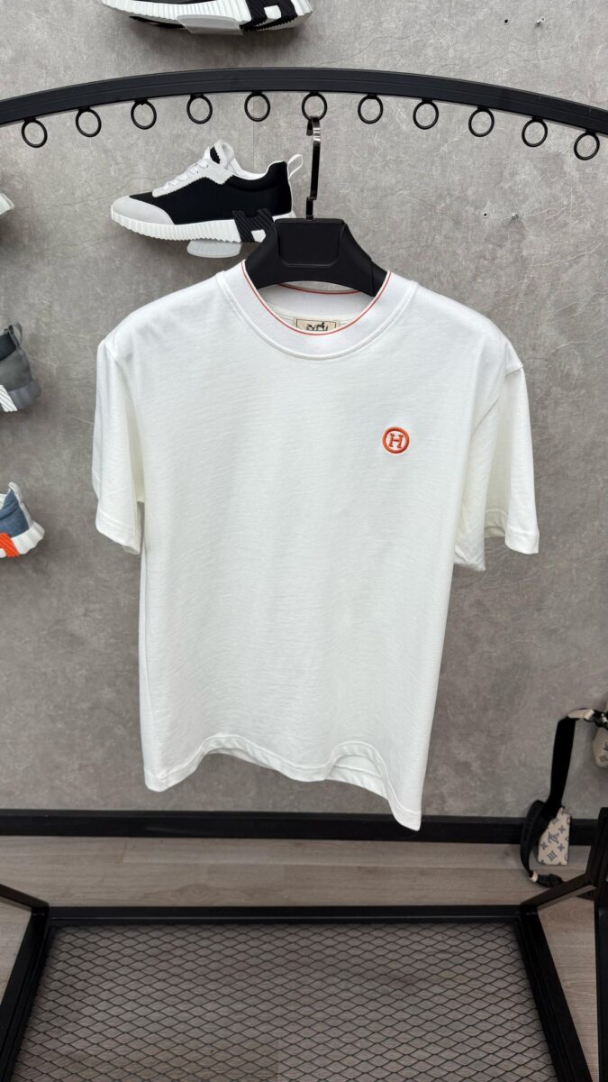 Hermes White Tshirt Basic Orange Small logo