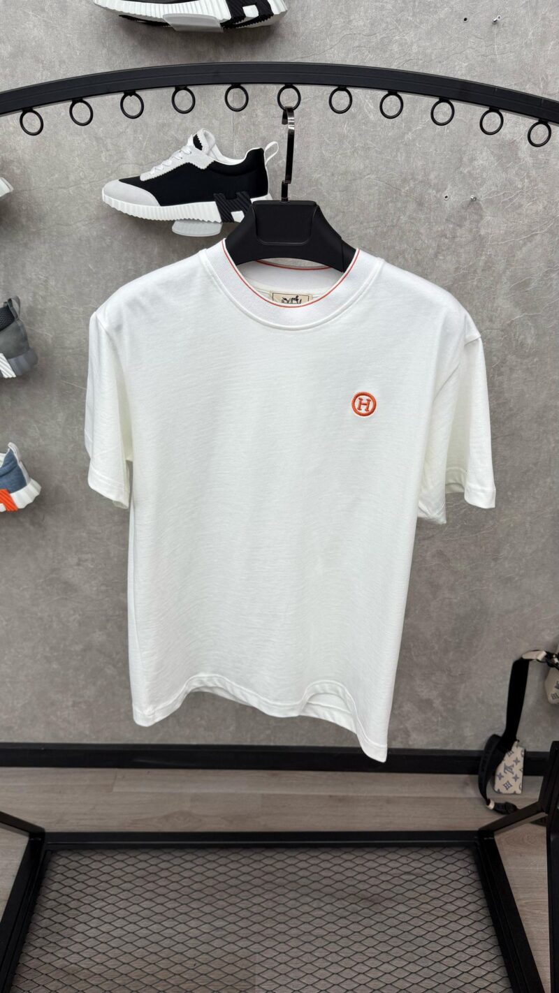 Hermes White Tshirt Basic Orange Small logo