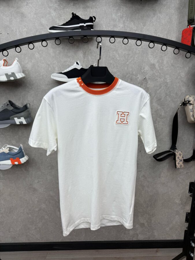 Hermes White Tshirt Basic Orange