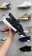 Hermes Sandalen Zwart Wit Leer Band