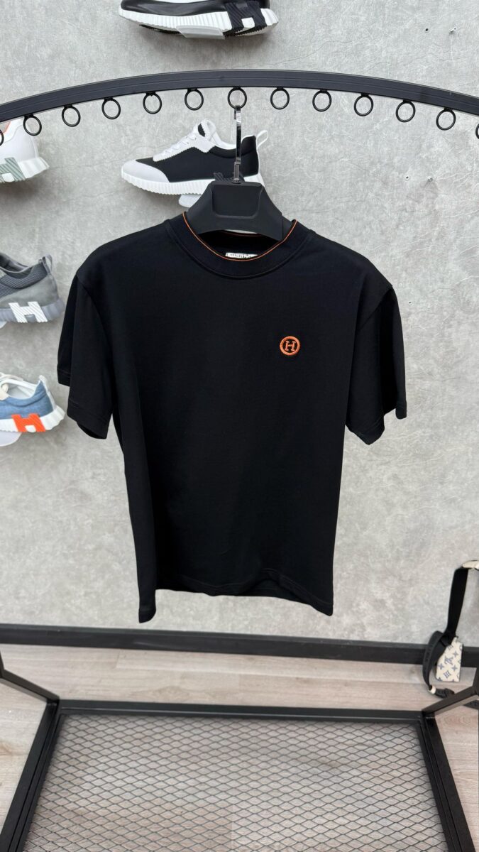 Hermes Black Tshirt Basic Orange Small logo