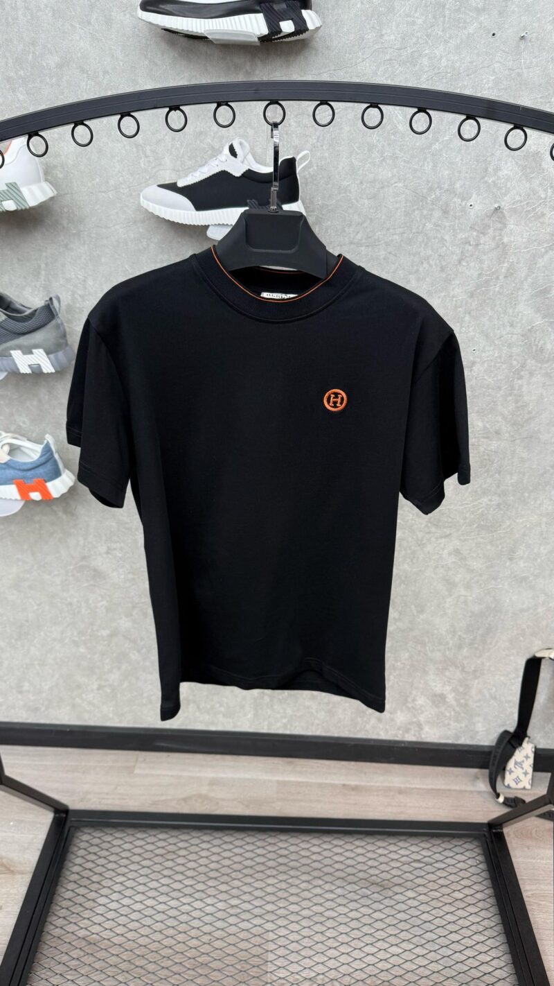 Hermes Black Tshirt Basic Orange Small logo