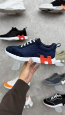 Hermes Bouncing Sneakers Blauw Wit, Oranje H
