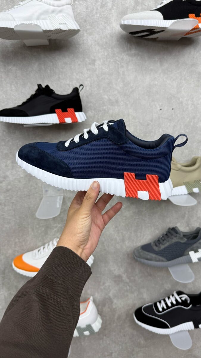 Hermes Bouncing Sneakers Blauw Wit, Oranje H