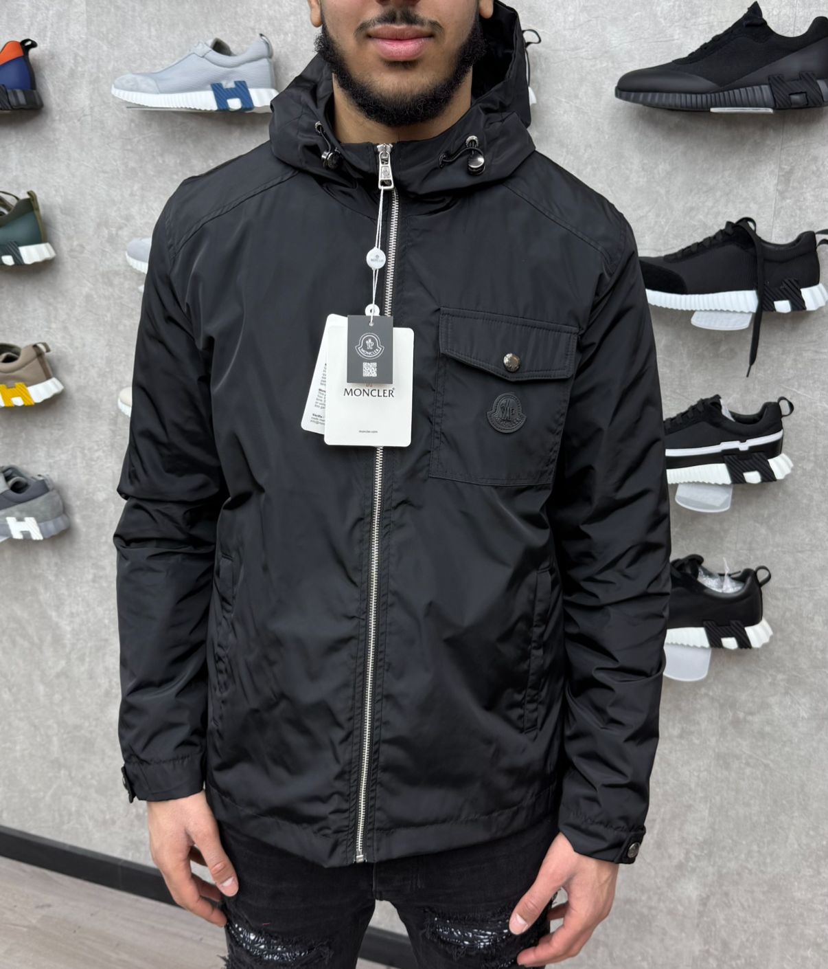 Moncler Zomerjasje Zwart Logo Voor