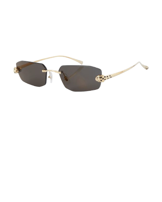 Cartier Zonnebril Blauwe Glazen Panter Goude Montuur
