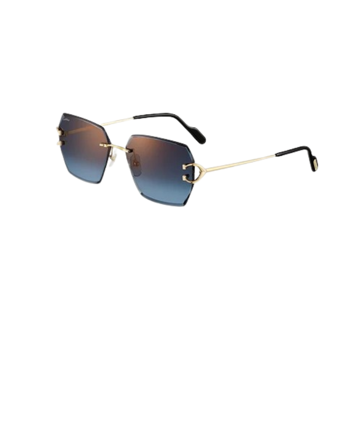 Cartier Zonnebril Donker Blauwe Glazen, Goude Montuur