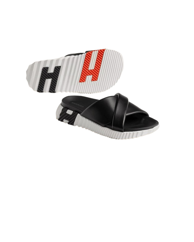Hermes Infra Slippers Black Oranje Logo