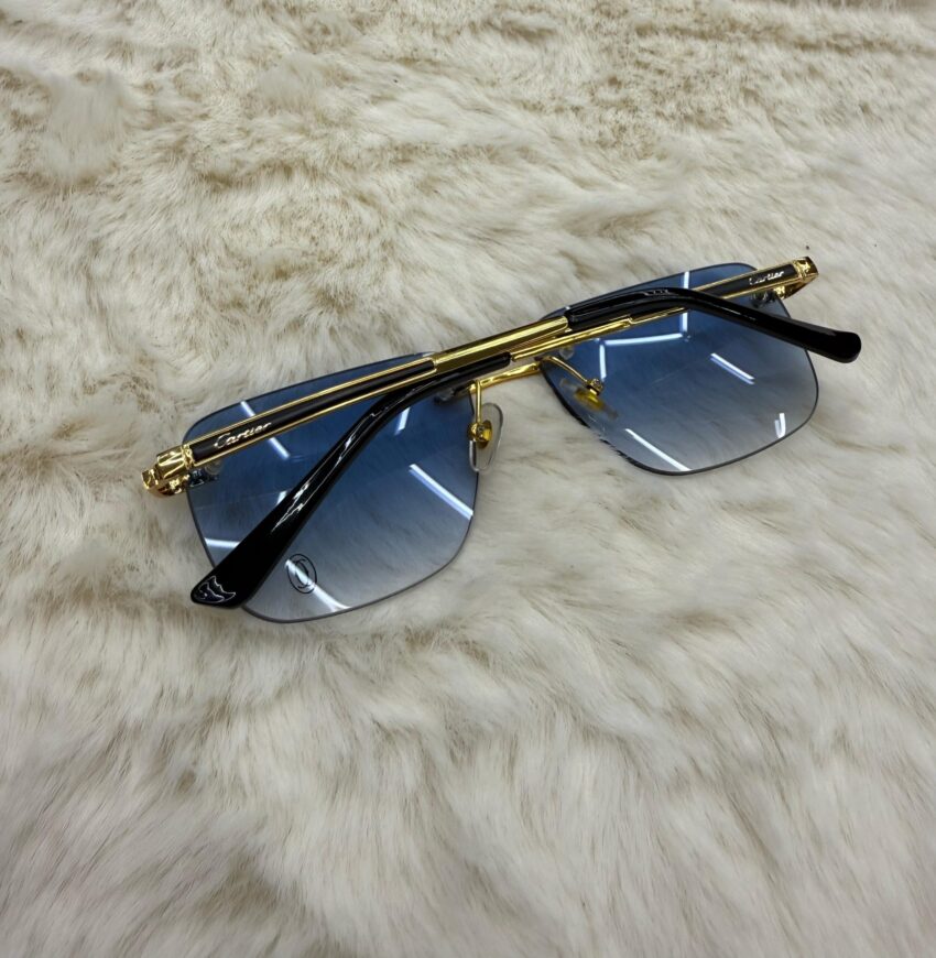 Cartier Zonnebril Blauwe Glazen, Goude Montuur - Afbeelding 3