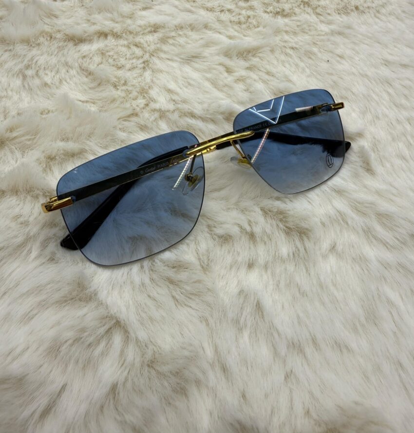 Cartier Zonnebril Blauwe Glazen, Goude Montuur - Afbeelding 2