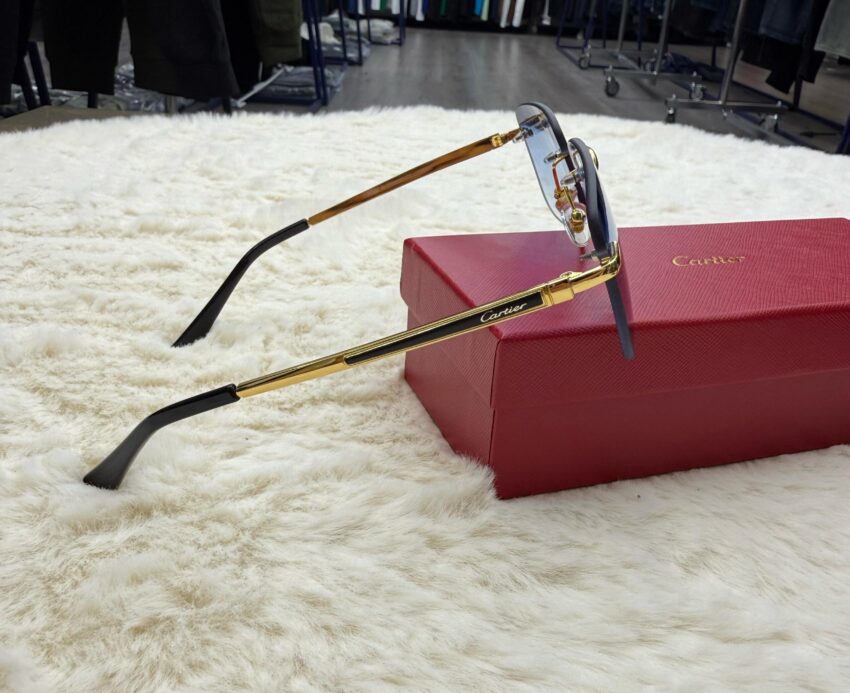 Cartier Zonnebril Blauwe Glazen, Goude Montuur - Afbeelding 4
