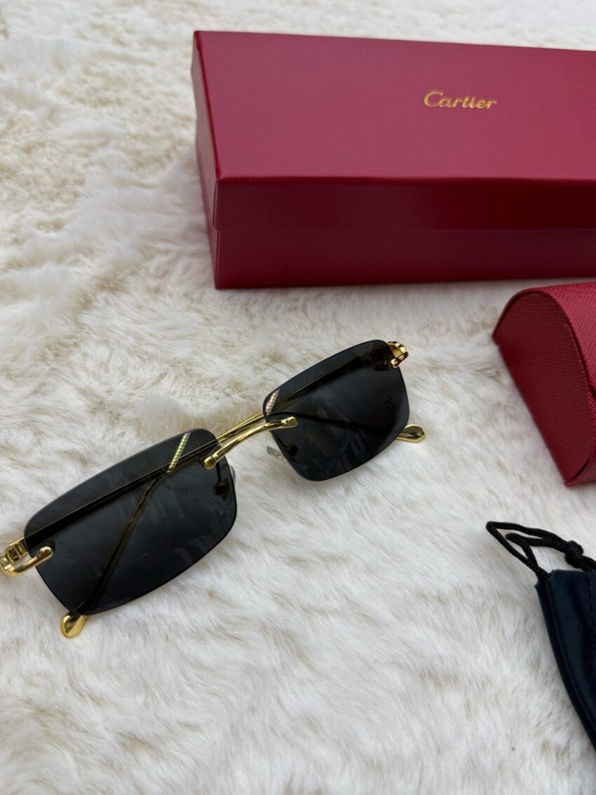 Cartier Zonnebril Blauwe Glazen Panter Goude Montuur