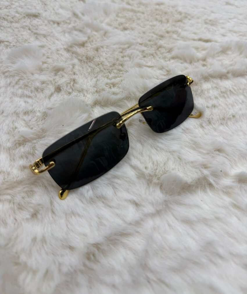 Cartier Zonnebril Blauwe Glazen Panter Goude Montuur - Afbeelding 3