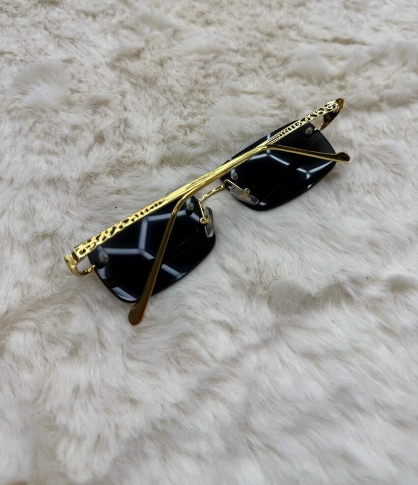 Cartier Zonnebril Blauwe Glazen Panter Goude Montuur - Afbeelding 4