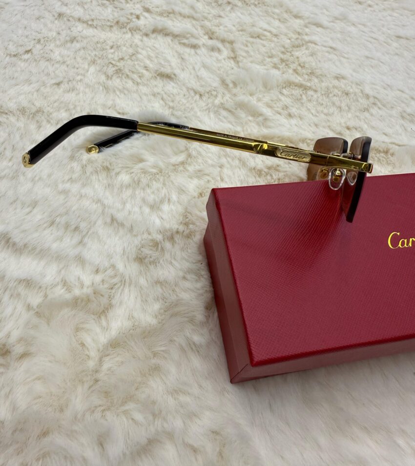 Cartier Zonnebril Bruine Grote Glazen, Goude Montuur - Afbeelding 3