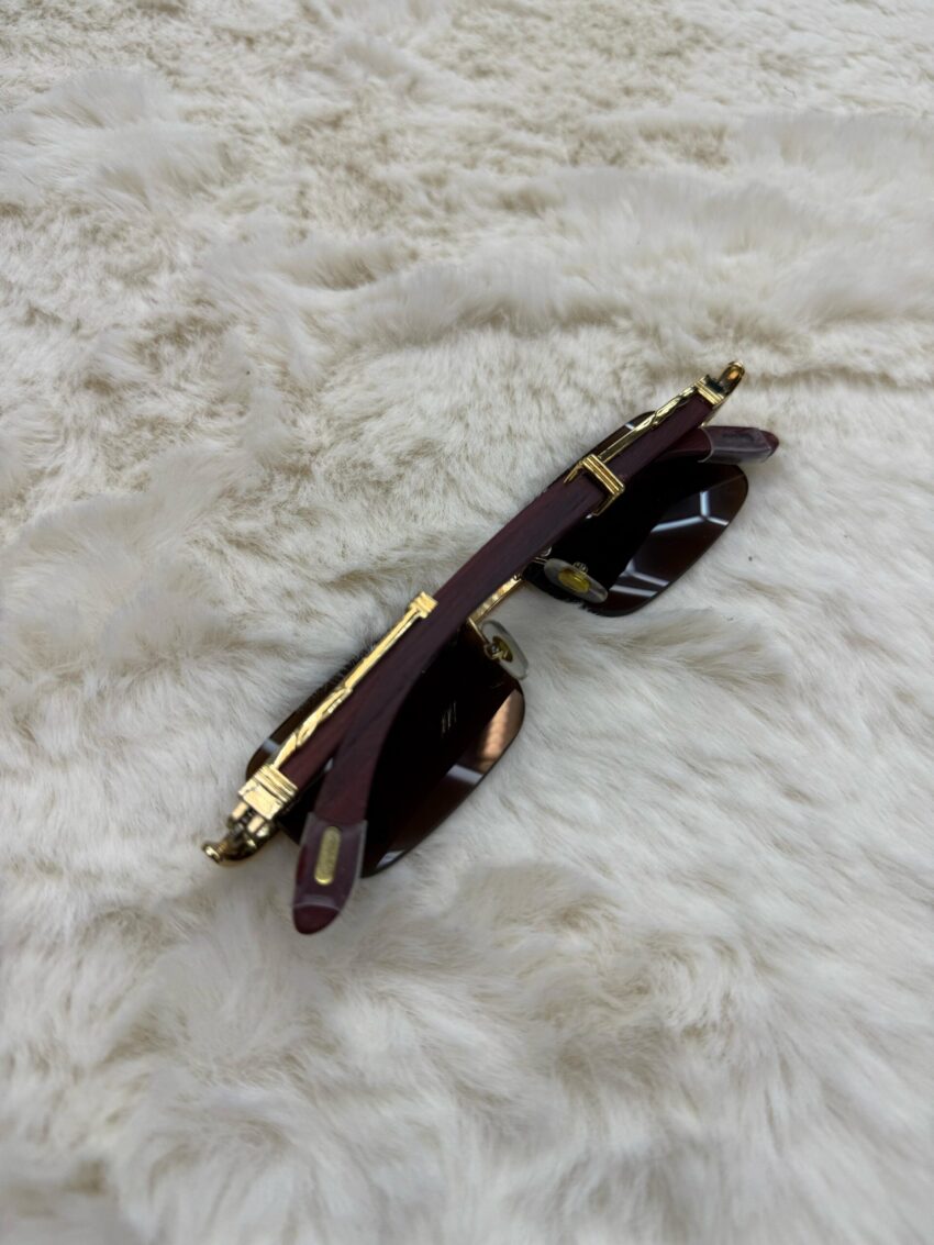 Cartier Zonnebril Bruine Glazen, Goude Houten Montuur - Afbeelding 4