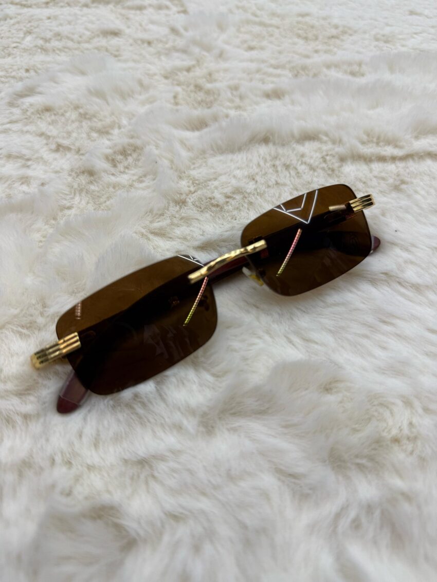 Cartier Zonnebril Bruine Glazen, Goude Houten Montuur - Afbeelding 2