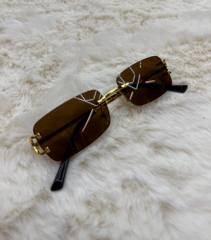 Cartier Zonnebril Bruine Kleine Glazen, Goude Montuur - Afbeelding 2