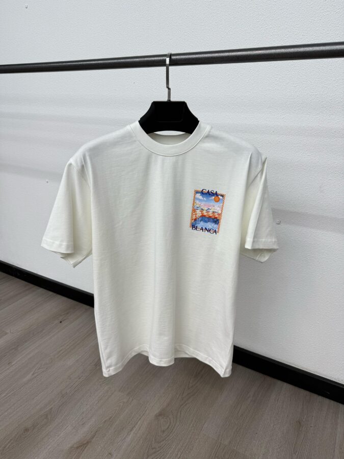 Casablanca White T-Shirt Blue Logo - M