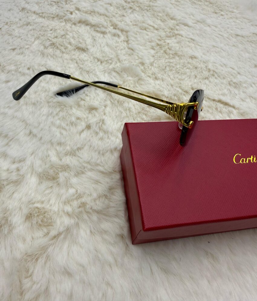 Cartier Zonnebril Combi Diamond Cut Goude Montuur, Bruine Glazen C - Afbeelding 4