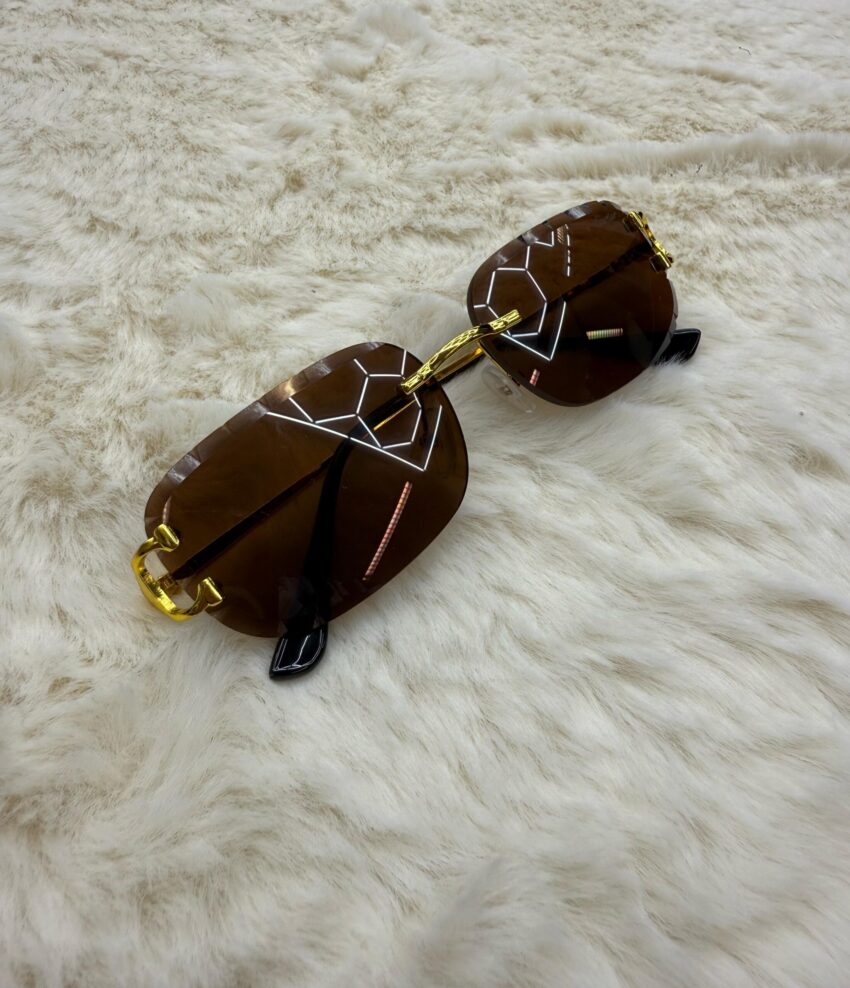 Cartier Zonnebril Combi Diamond Cut Goude Montuur, Bruine Glazen C - Afbeelding 2