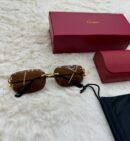 Cartier Zonnebril Combi Diamond Cut Goude Montuur, Bruine Glazen C