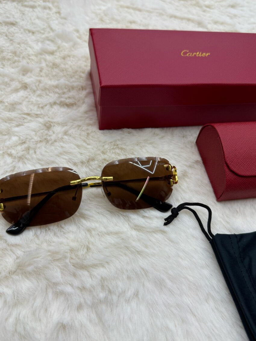 Cartier Zonnebril Combi Diamond Cut Goude Montuur, Bruine Glazen C