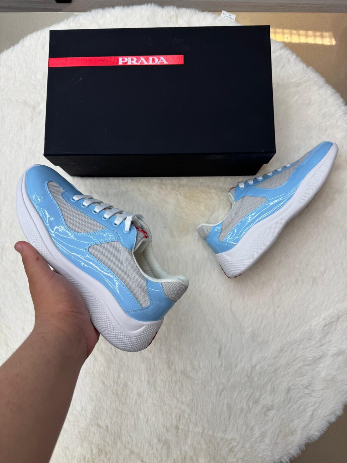 Prada Cups Glimmend Baby Blue Sneakers