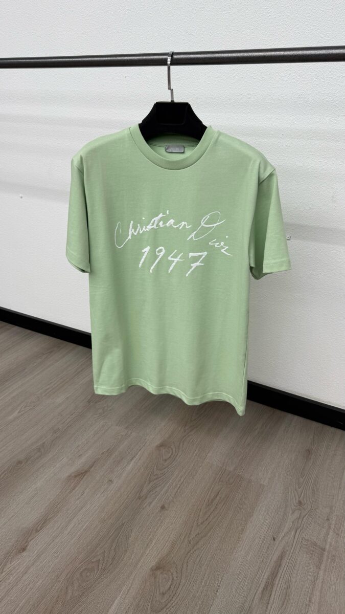 Christian Dior Schuingedrukt Logo Mintgroen T-Shirt - L
