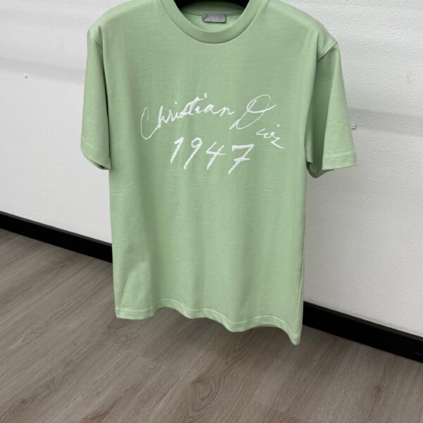 Christian Dior Schuingedrukt Logo Mintgroen T-Shirt - S