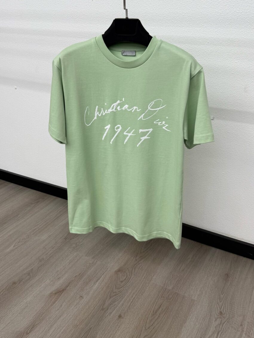Christian Dior Schuingedrukt Logo Mintgroen T-Shirt