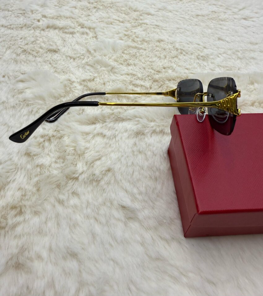 Cartier Zonnebril Combi Diamond Cut, Goude Montuur, Donker Blauwe Glazen - Afbeelding 4