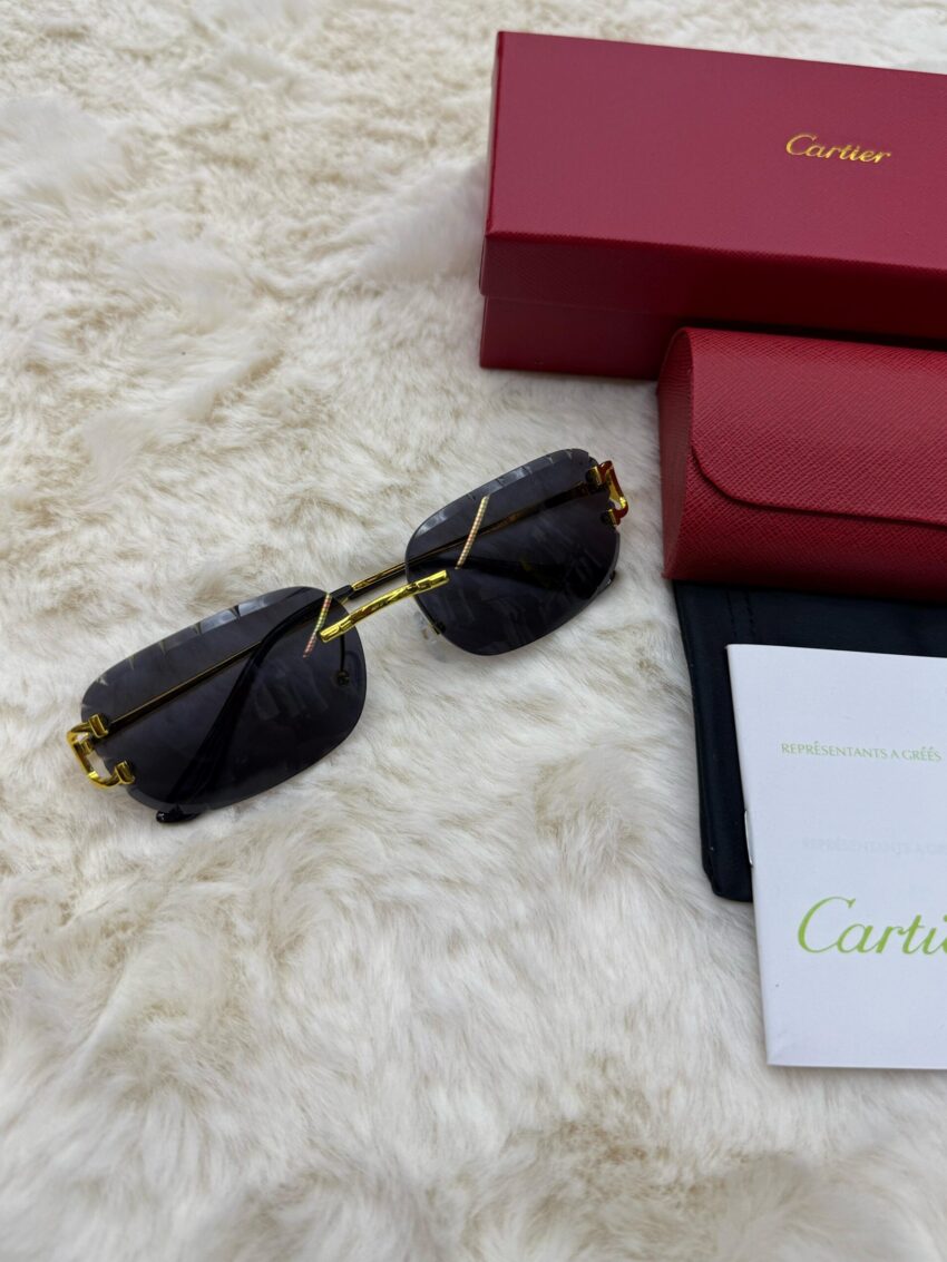 Cartier Zonnebril Combi Diamond Cut, Goude Montuur, Donker Blauwe Glazen