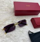 Cartier Zonnebril Donker Paarse Glazen, Goude Montuur