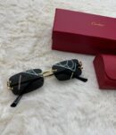 Cartier Zonnebril Donker Blauwe Glazen, Goude Montuur