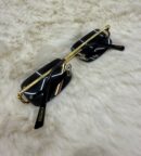 Cartier Zonnebril Donker Blauwe Glazen, Goude Montuur