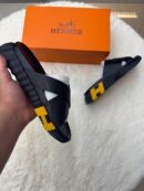 Hermes Infra Slippers Black Gele Logo