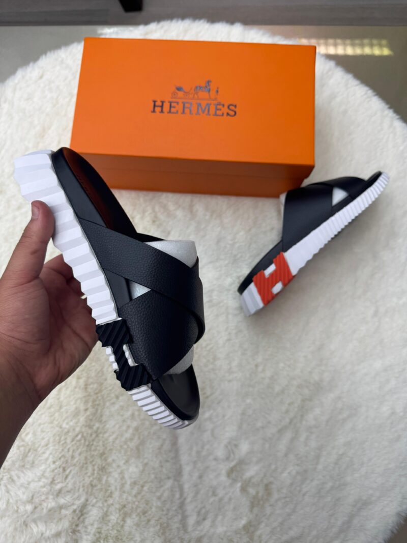 Hermes Infra Slippers Black Oranje Logo - Afbeelding 2