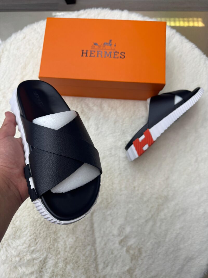 Hermes Infra Slippers Black Oranje Logo - Afbeelding 3
