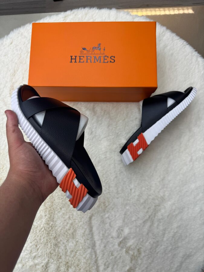 Hermes Infra Slippers Black Oranje Logo
