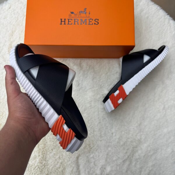 Hermes Infra Slippers Black Oranje Logo - 45