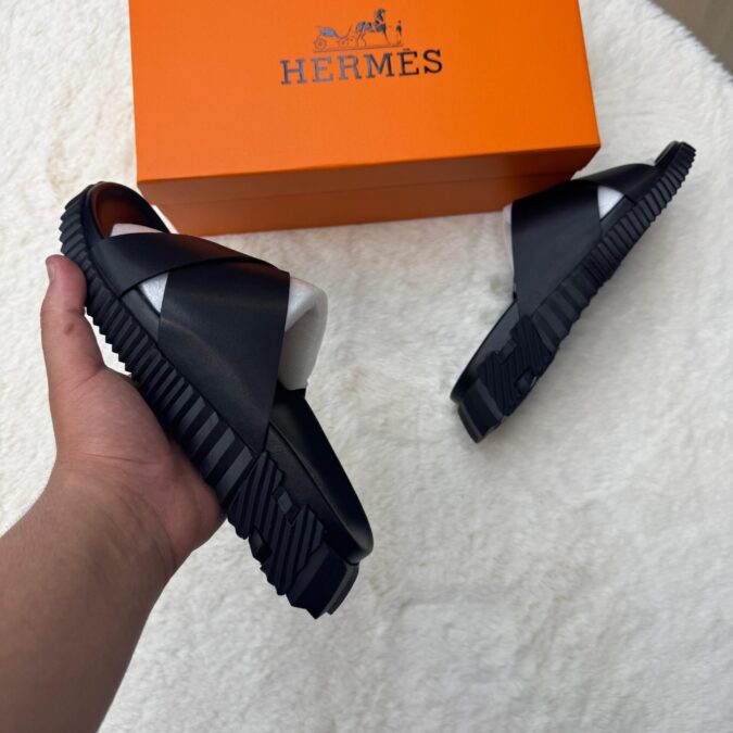 Hermes Infra Slippers Black on Black - 45
