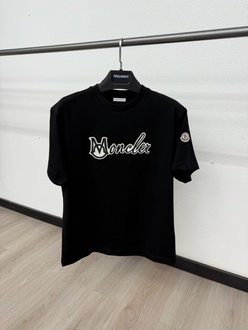 Moncler T-Shirt Zwart Logo Mid