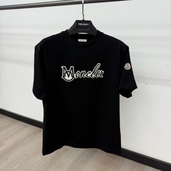 Moncler T-Shirt Zwart Logo Mid