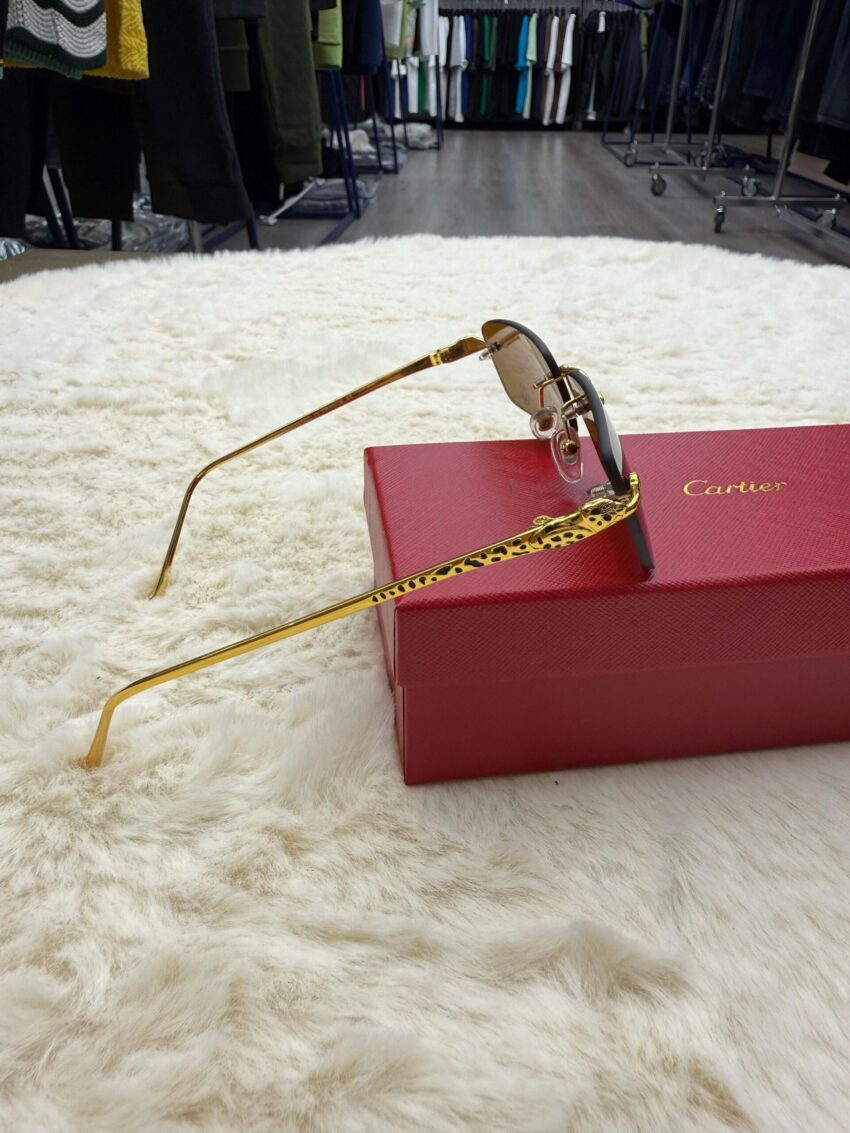 Cartier Zonnebril Panter Goude Montuur, Bruine Glazen - Afbeelding 4