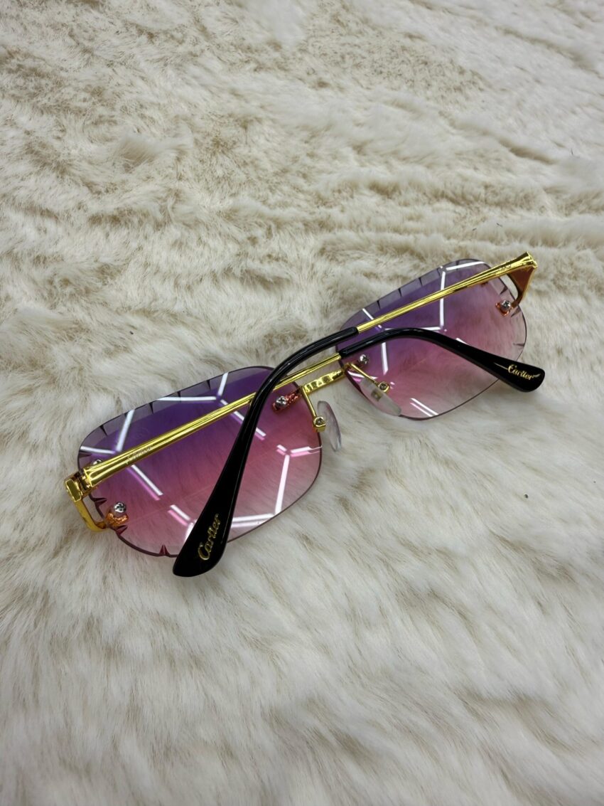 Cartier Zonnebril Paarse Glazen, Goude Montuur - Afbeelding 3