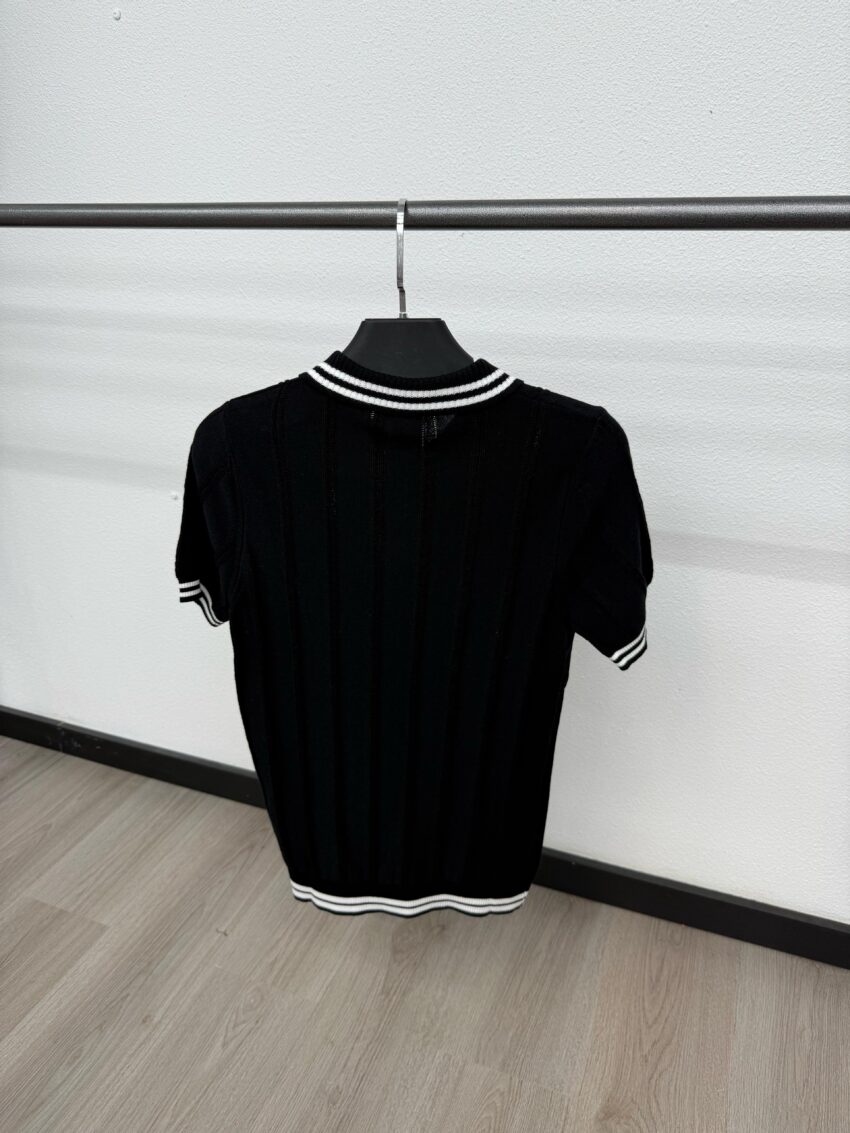 Casablanca Polo Small Logo Black Kraag Witte lijnen Brei - Afbeelding 2