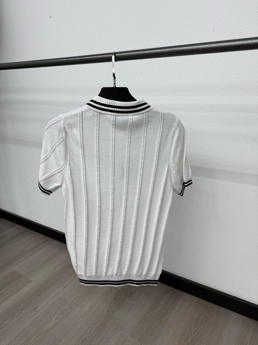 Casablanca Polo Small Logo White Kraag Zwarte lijnen Brei - Afbeelding 2