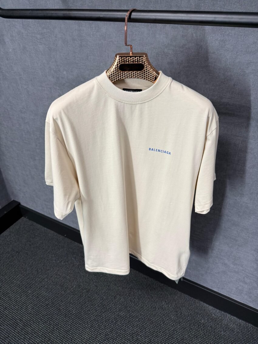 Balenciaga Beige T-Shirt Blue Text